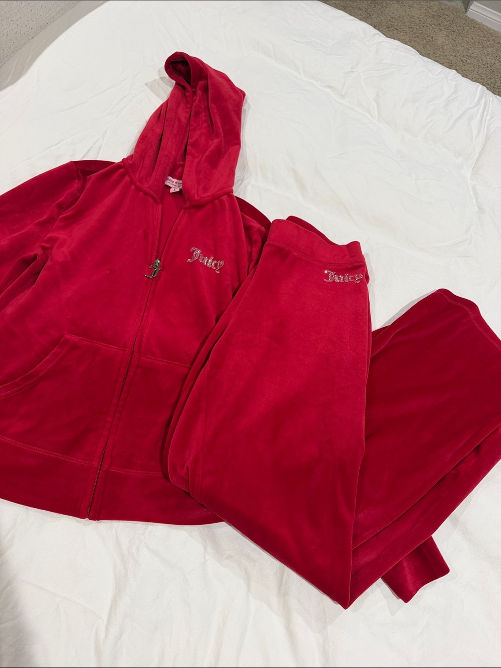 Juicy Couture Red Velour Track Jacket & Joggers